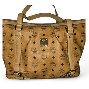 Authentic MCM Visetos Cognac Tote Bag With Long Strap Included